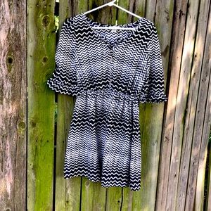 Rebellion Black and White Mini Dress With Three Quarter Sleeves